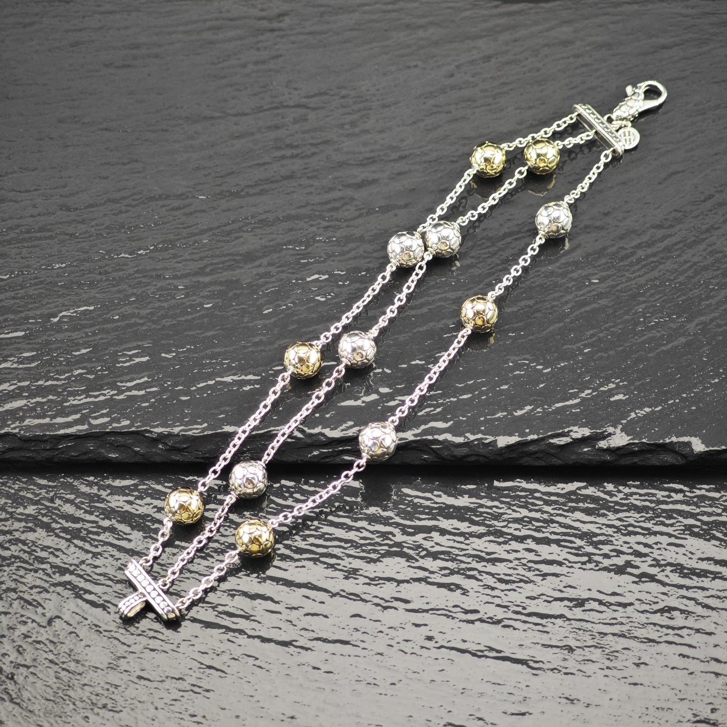 John Hardy Dot Collection 18K Gold Accent Bracelet Sterling Silver Ball Size 7"