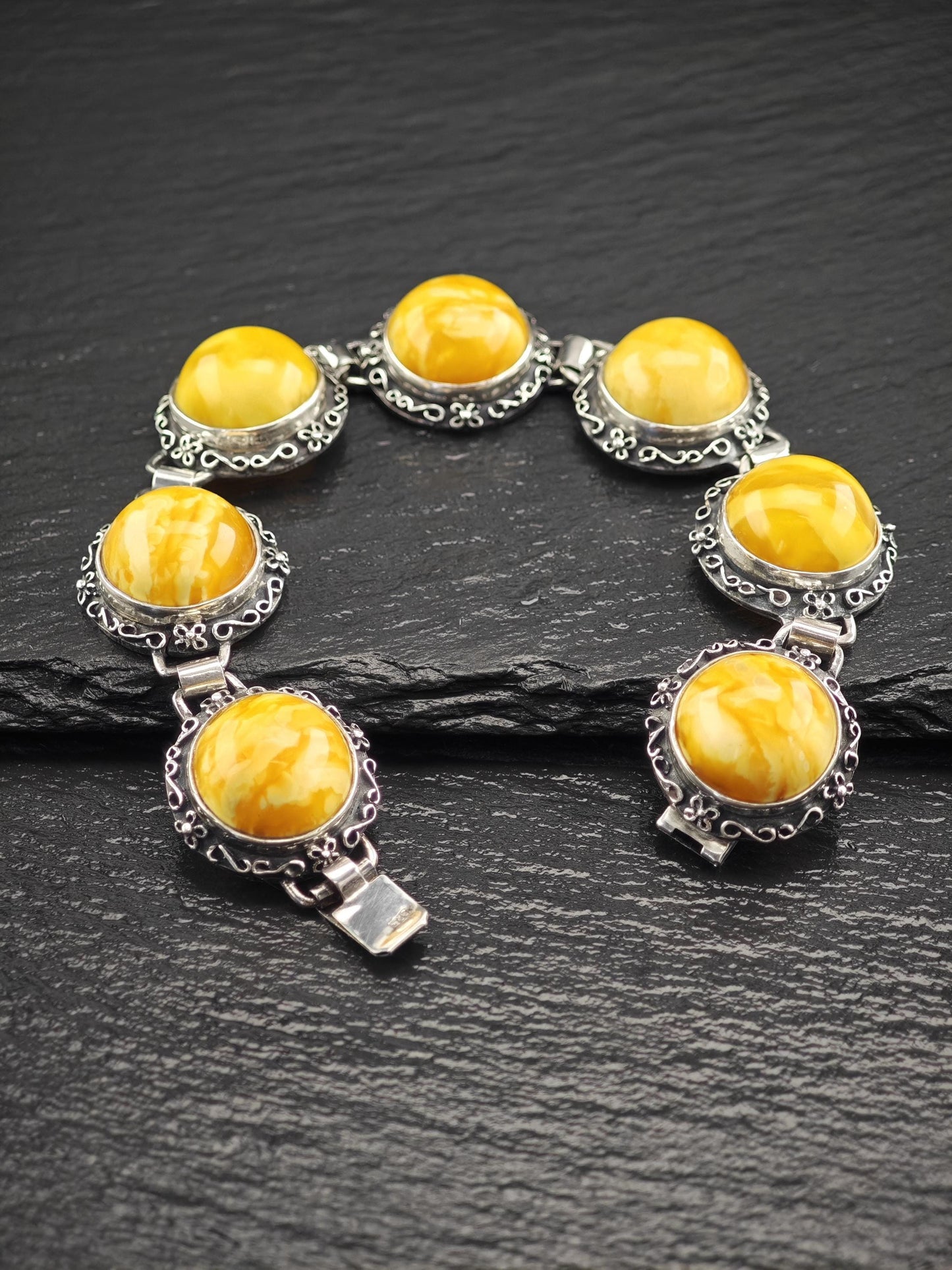 Vintage Baltic Amber Sterling Silver Dome Link Bracelet