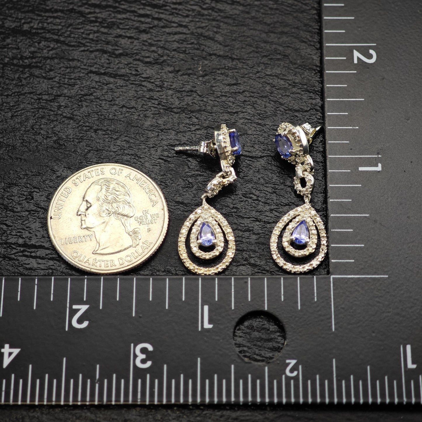 Purple Tanzanite Teardrop Stud/Dangle Sterling Silver Earrings ER3185