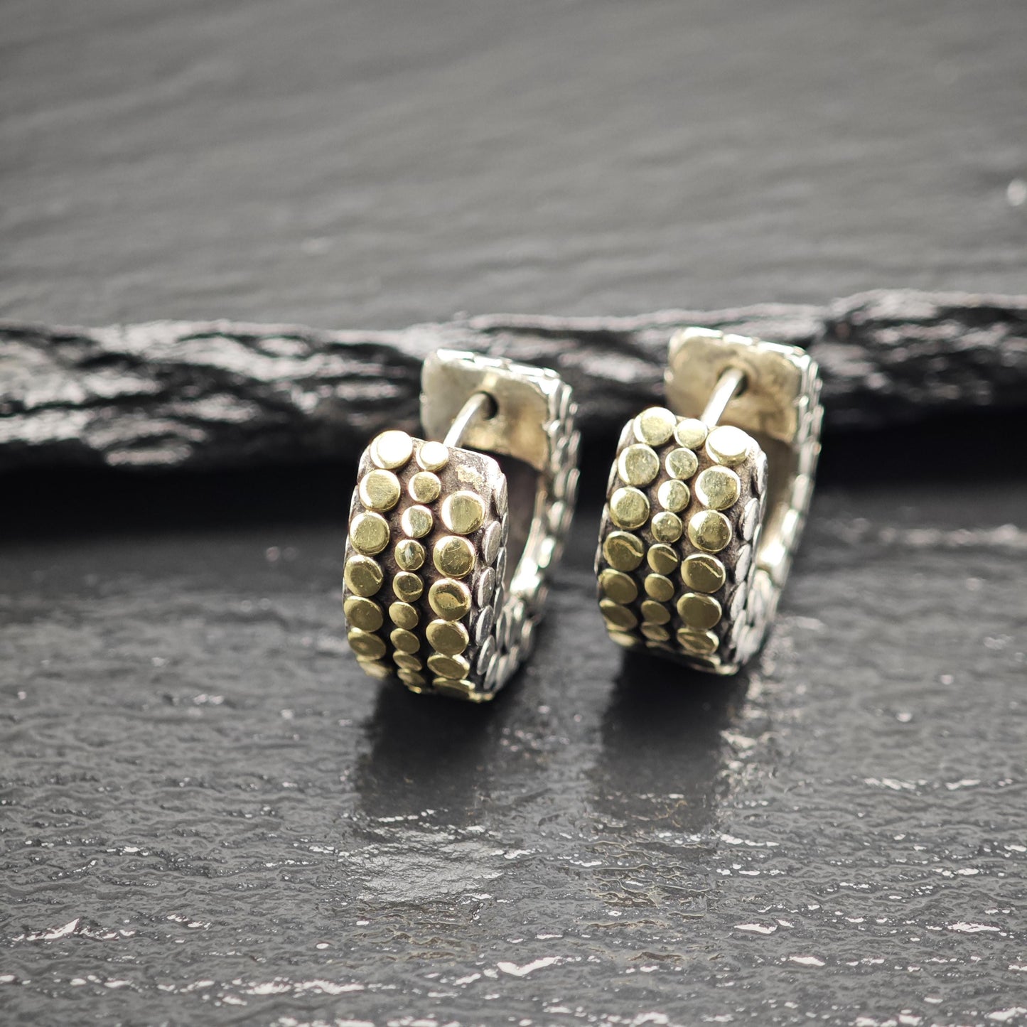 Vintage John Hardy 18K Gold Overlay Mini Hoop Sterling Silver Earrings ER3177