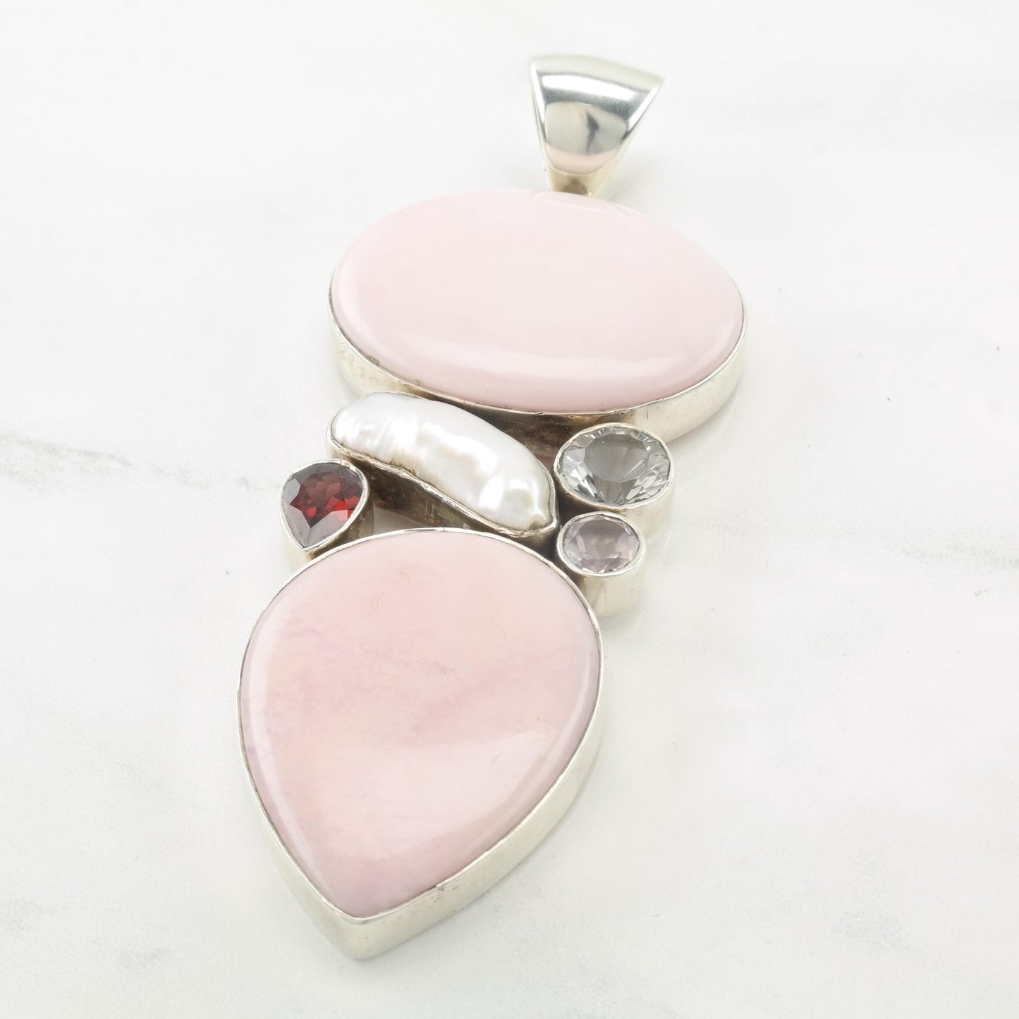 Vintage Large Sterling Silver Pink Pendant