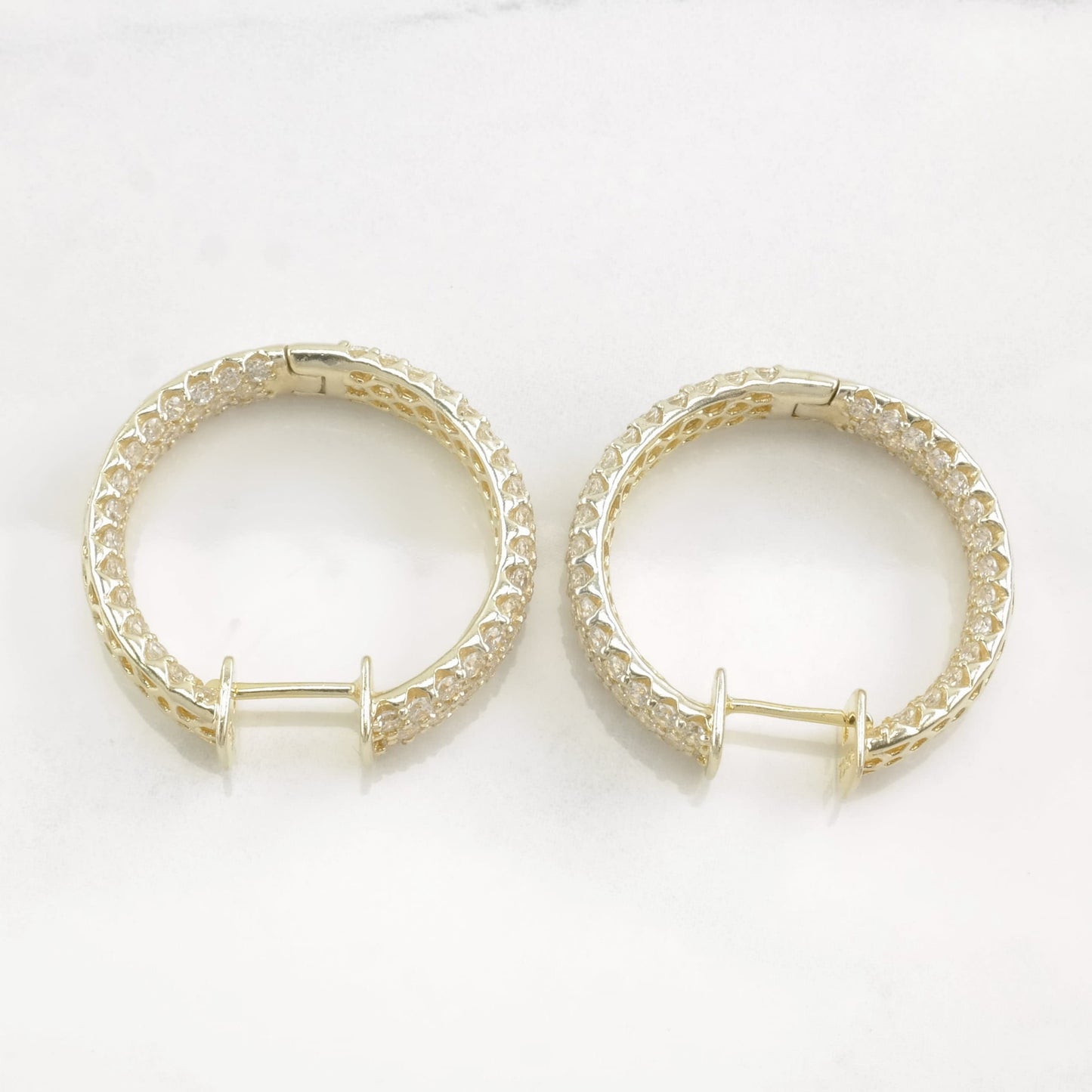 Native American Sterling Silver Gold, White CZ Gold Tone Earrings Hoop