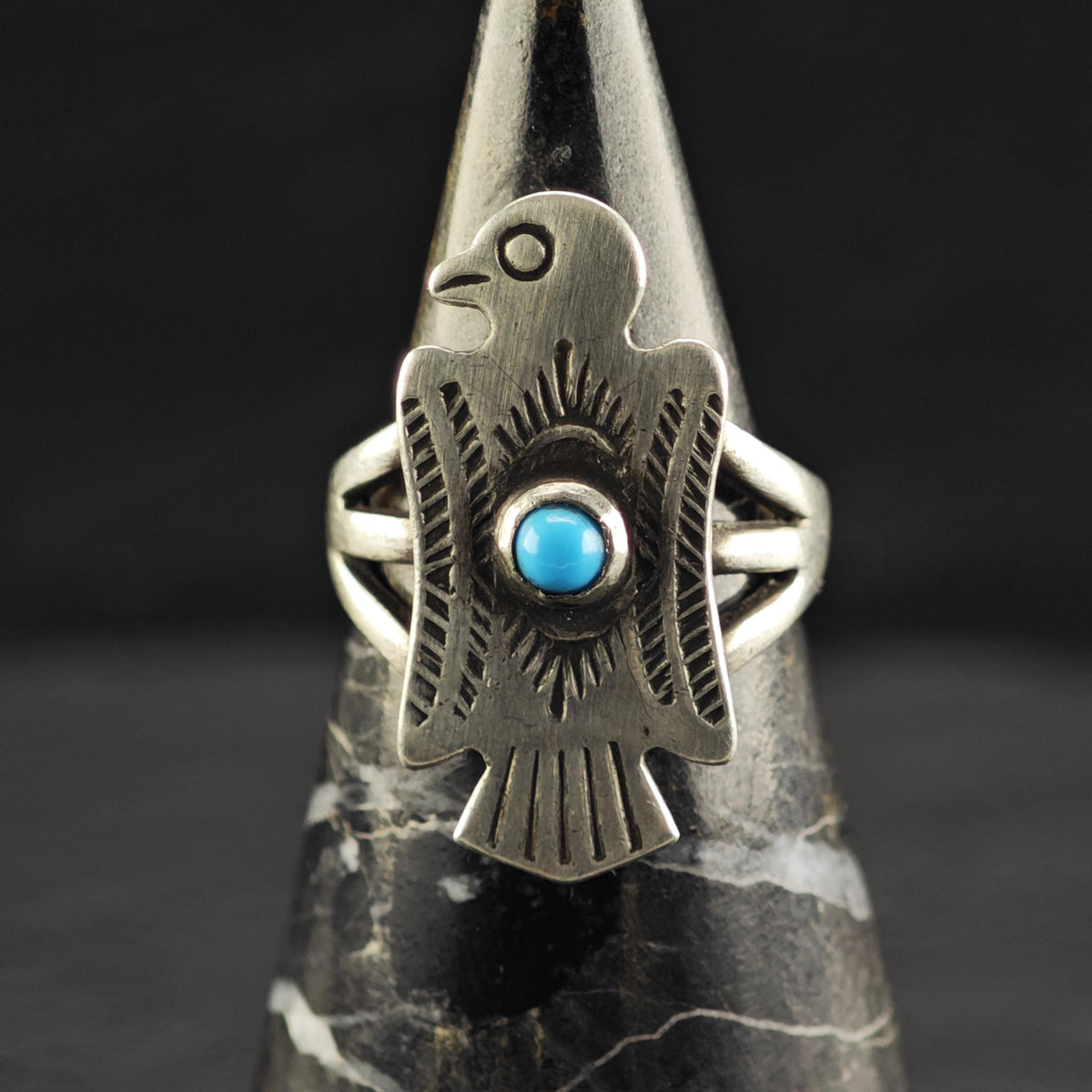 SW Block Turquoise Eagle Sterling Silver Ring Sz 5 3/4 R6841