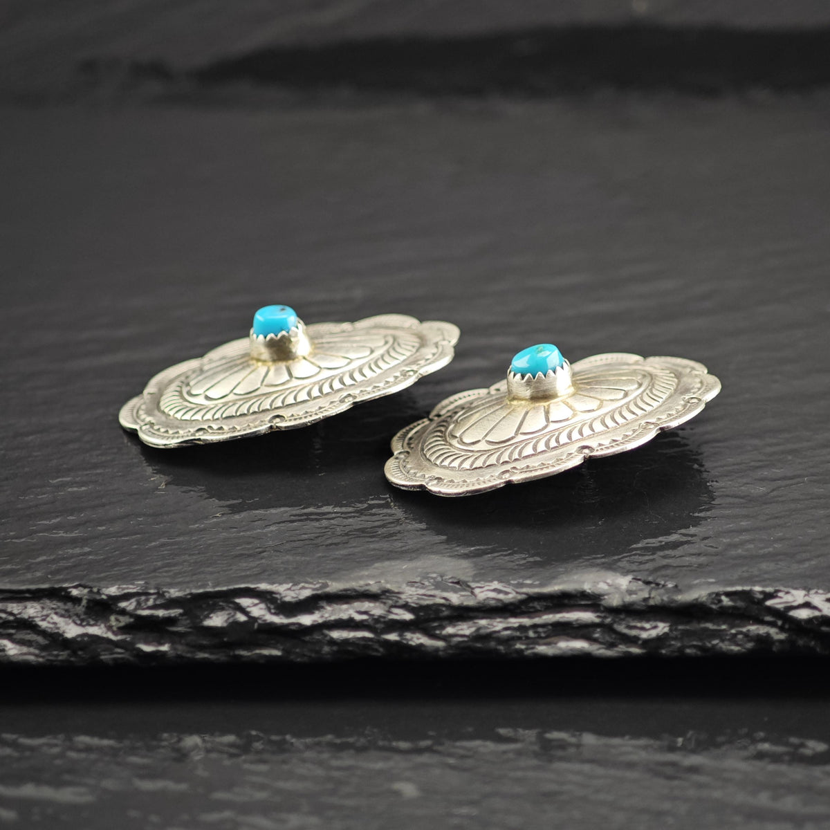 Native Turquoise Concho Clip On Sterling Silver Earrings ER3233