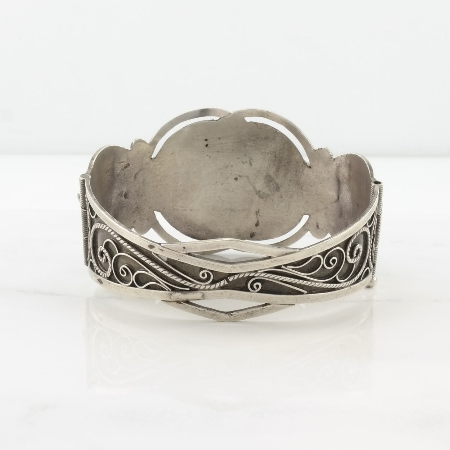 Sterling Silver Hinged Bangle Bracelet Filigree Middle Eastern