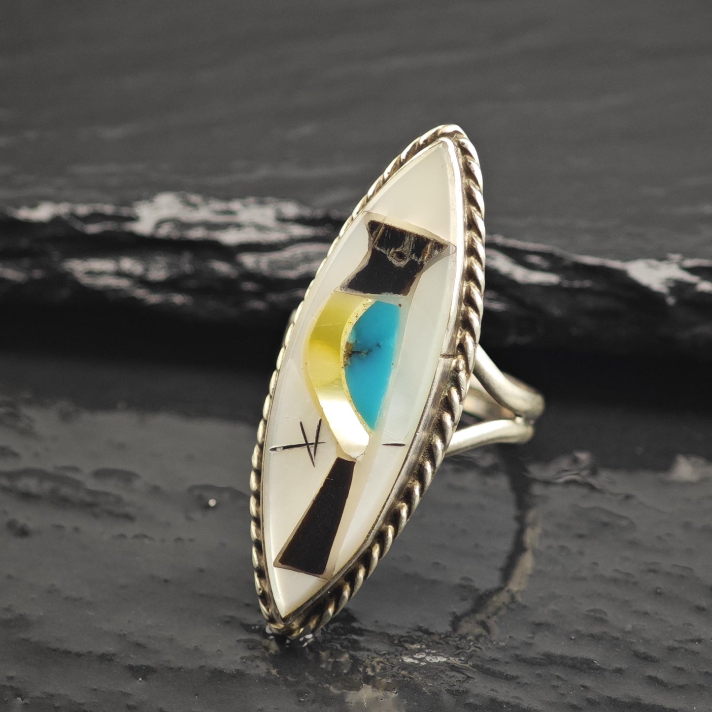 Native American Blue Jay Bird Sterling Silver Ring Sz 6 R6672
