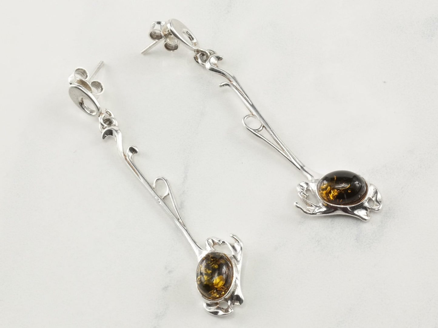 Modernist Baltic Amber Earrings Sterling Silver