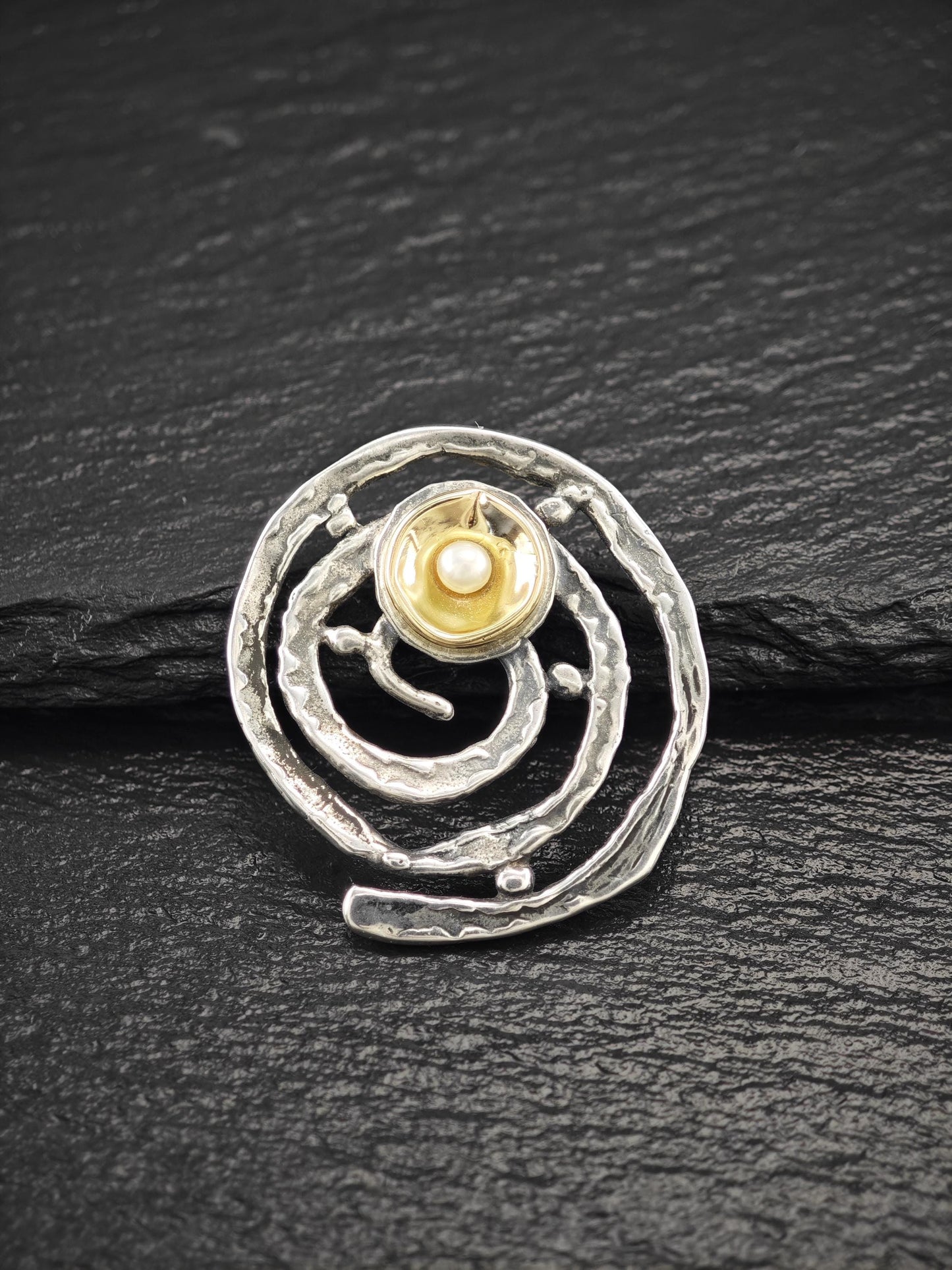 Yigal Avinoam, Pearl 14K Gold Accent Abstract Pendant Sterling Silver P2736