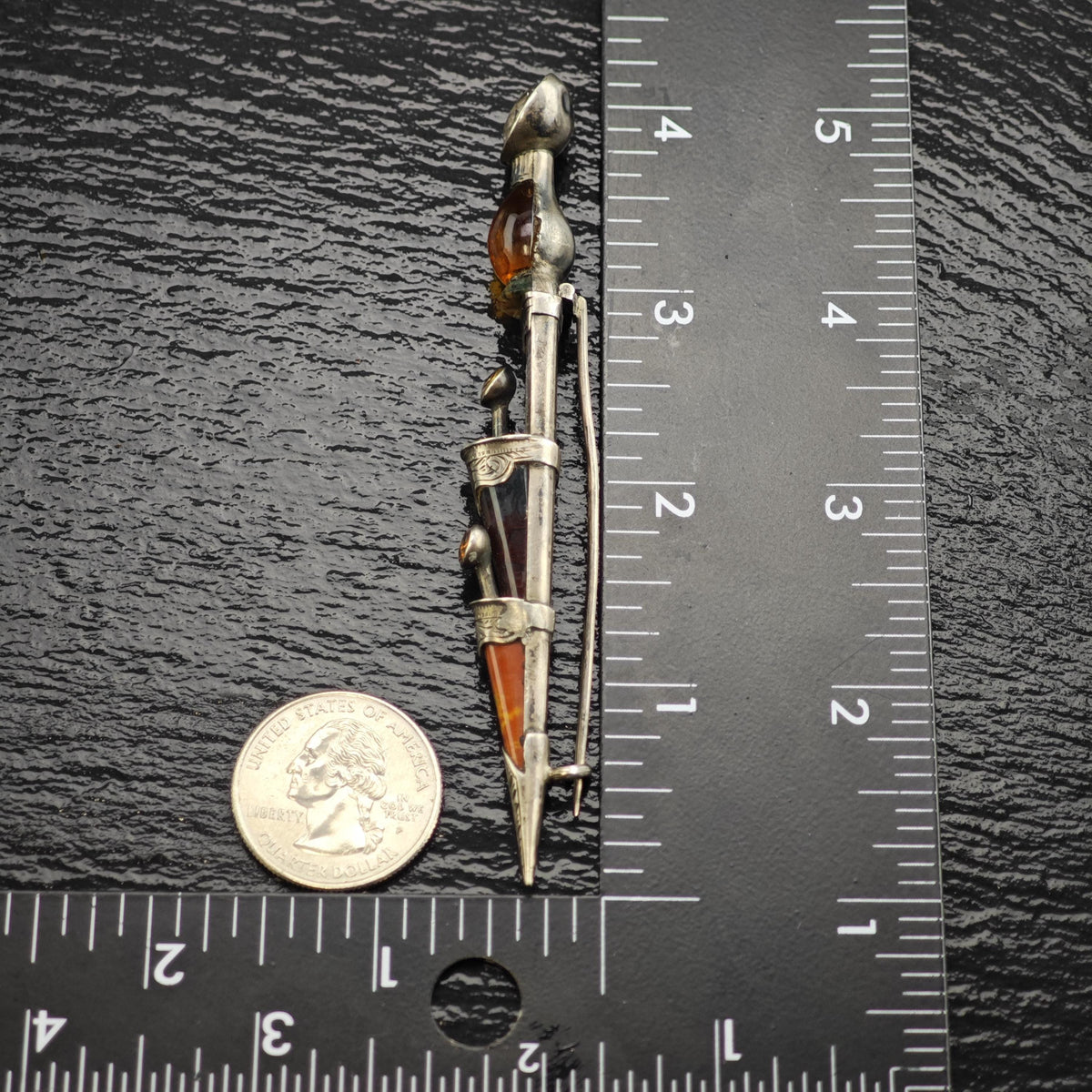 Scottish Agate, Citrine Spire Dirk Kilt Brooch Sterling Silver B2248