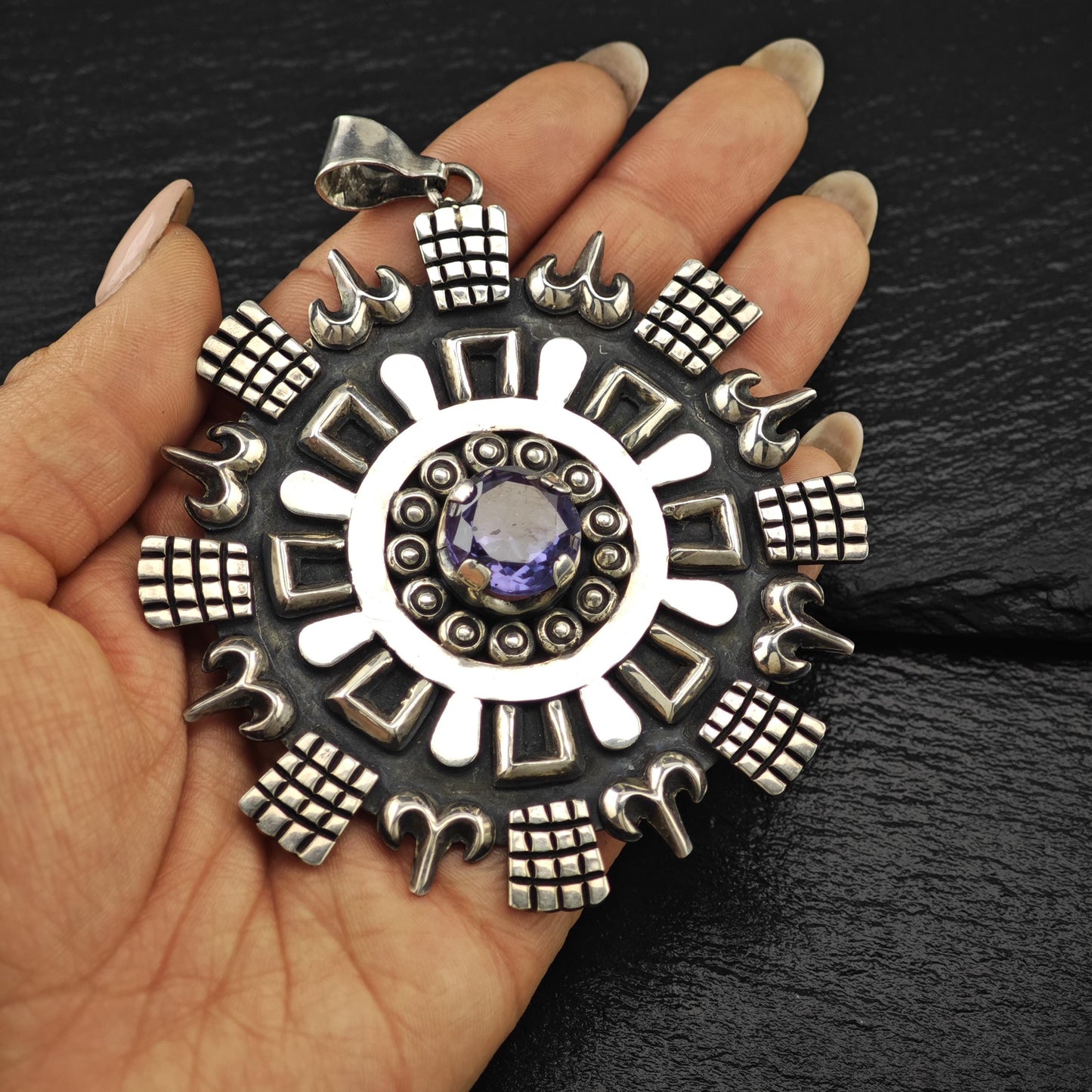 Lg Color Change Corrundum Mexican Pendant Sterling Silver P2827