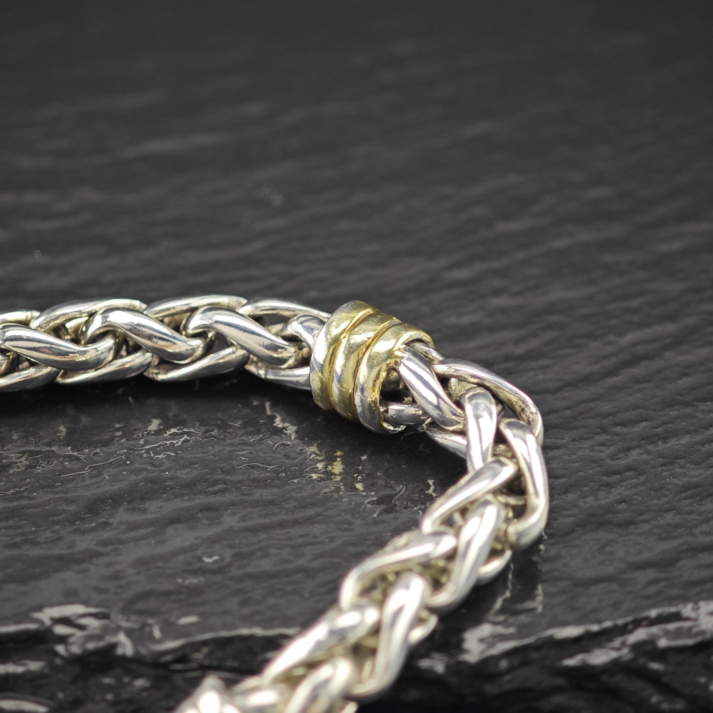 Two Tone Link Bracelet Sterling Silver Size 6 1/2"