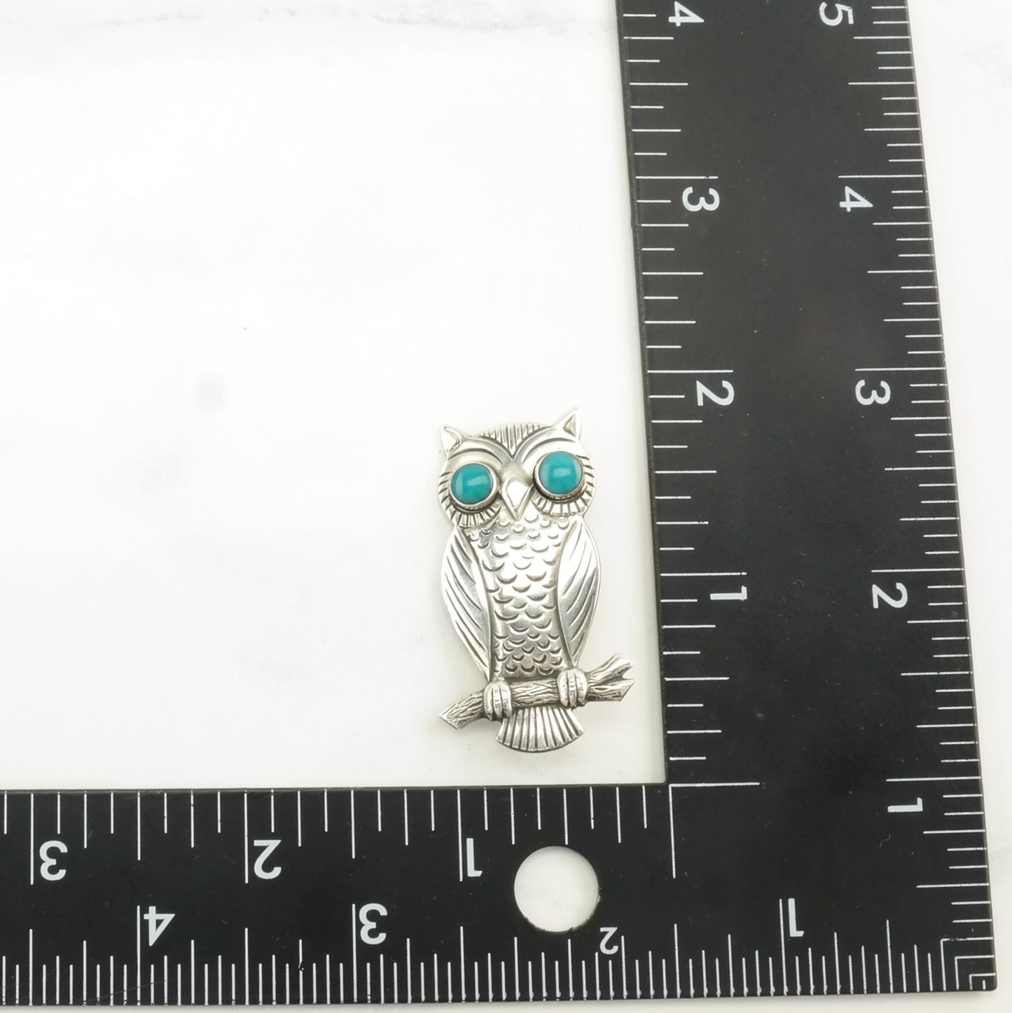 Vintage Bell Trading Post Sterling Silver Brooch Owl Blue Block Turquoise