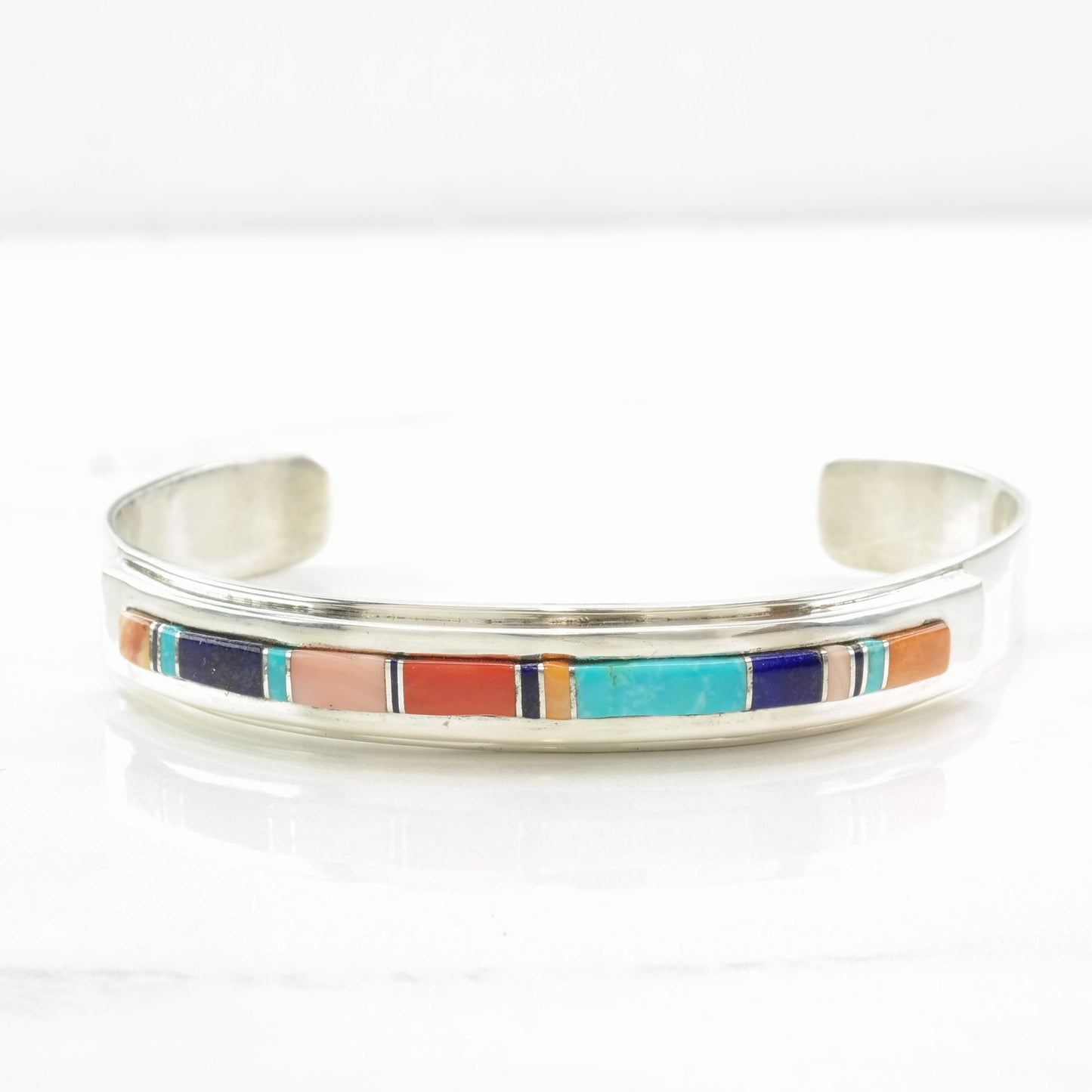 Native American Sterling Silver Cuff Bracelet Multi Gem