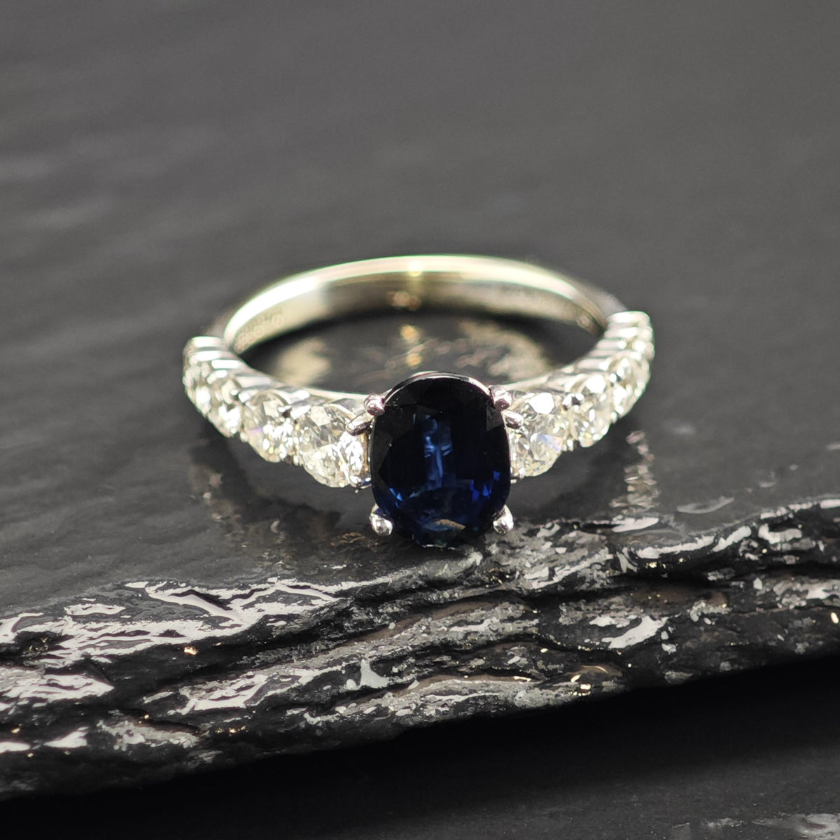 Vintage Designer Natural Sapphire & Diamond 18K White Gold Ring Sz 6 1/4 R6765