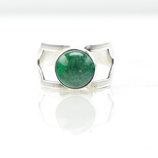 Vintage Foreign Silver Ring Chrysocolla Round Sterling Green Size 9 (ad