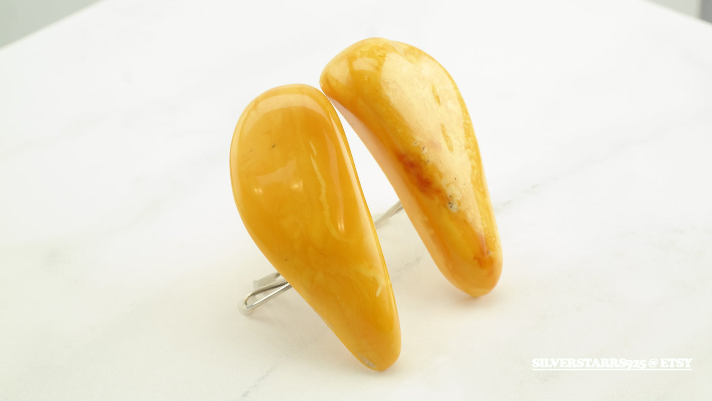 Vintage Large Butterscotch Amber Earrings Clip On