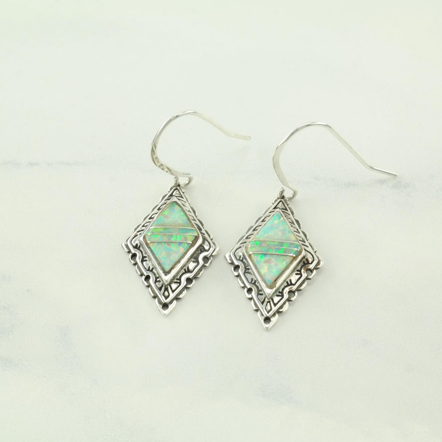 Choice of Vintage Southwest Rainbow, Lab Opal Sterling Silver Fish Hook Earrings