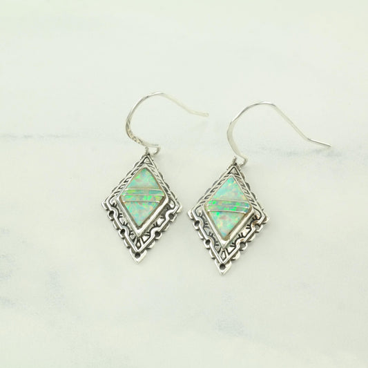 Choice of Vintage Southwest Rainbow, Lab Opal Sterling Silver Fish Hook Earrings ER2829
