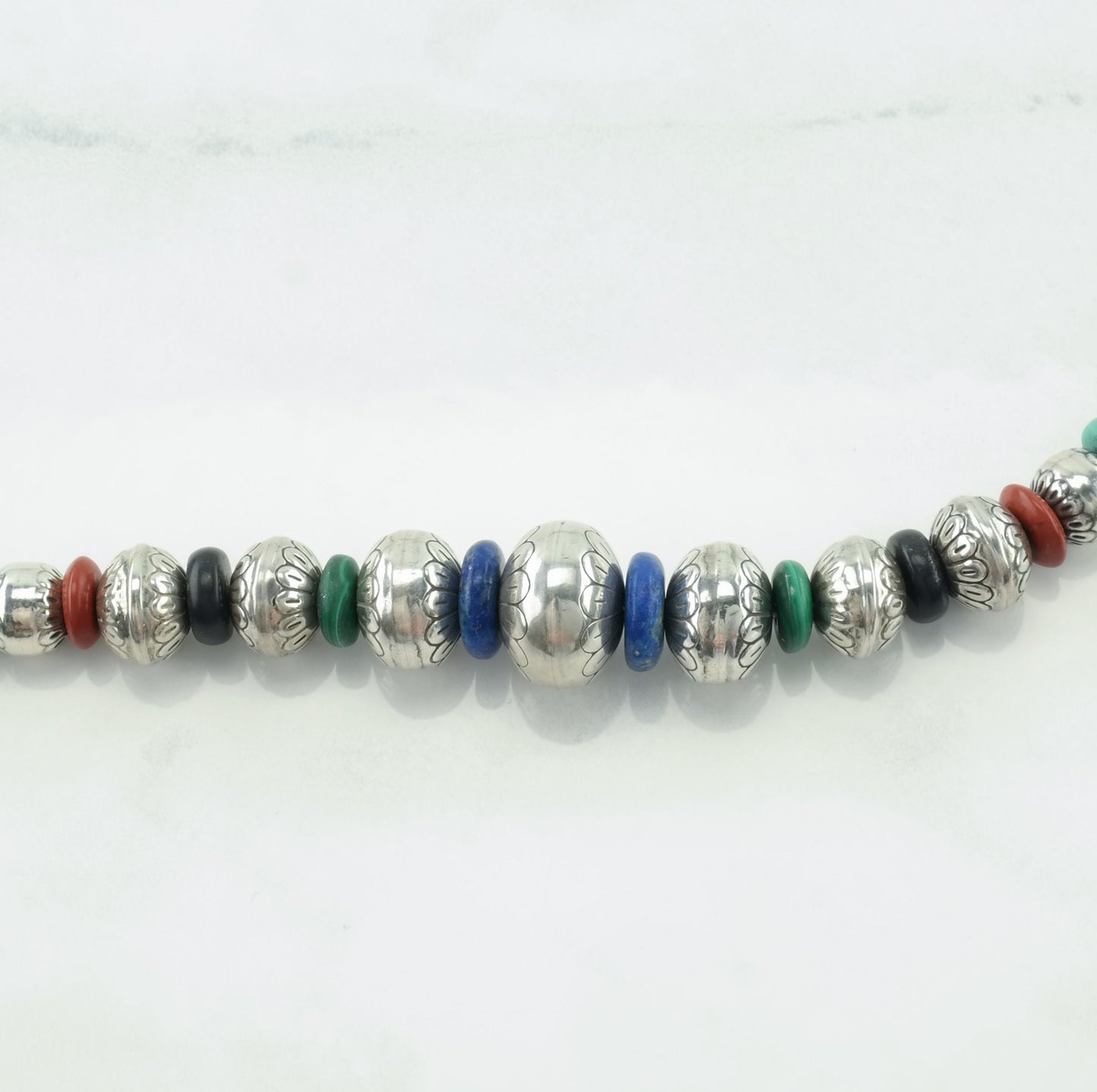 Carolyn Pollack Sterling Silver Malachite, Jet, Coral, Lapis Lazuli, Turquoise, Tiger's Eye Beaded Necklace