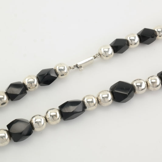 Sterling Silver Jose Marmolejo Elongated Cable Onyx Bead Necklace 25"