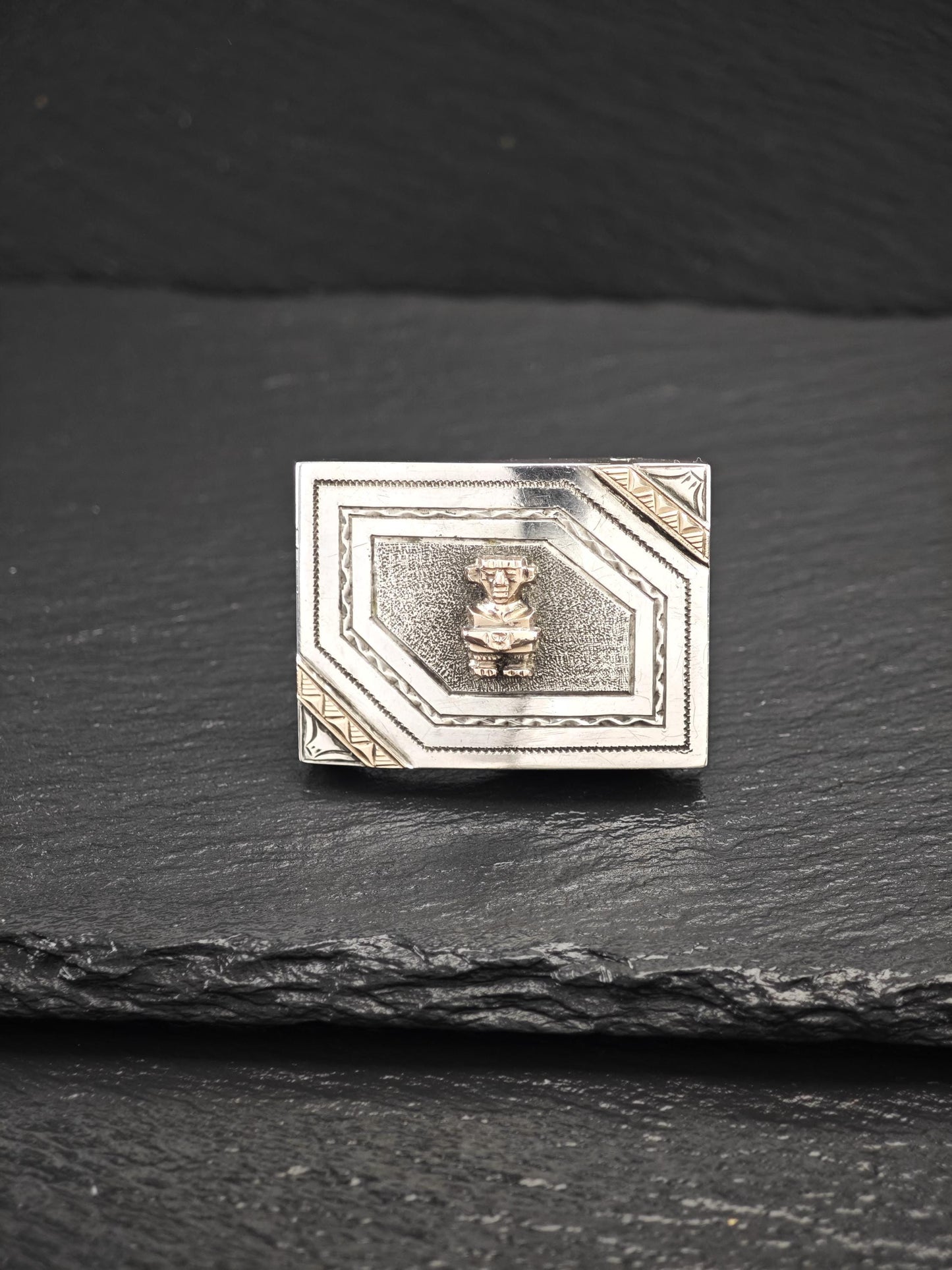 Central South American, Gold Accent, Belt Buckle Sterling Silver