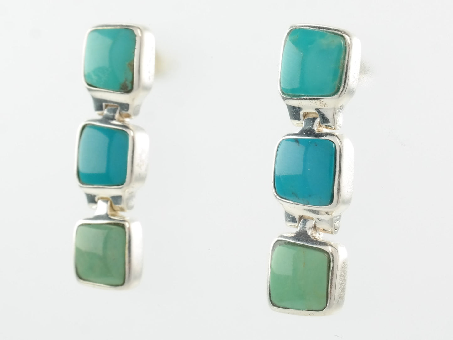 Southwest Sterling Silver Blue Green Turquoise Earrings Stud Dangle