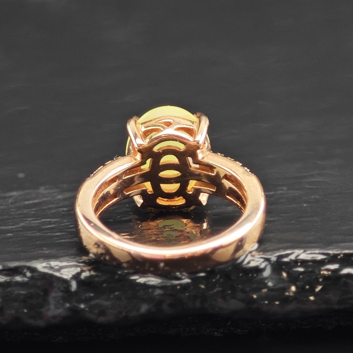 Natural Opal Brown Diamond Rose Gold Sterling Silver Ring Sz 5 R6575