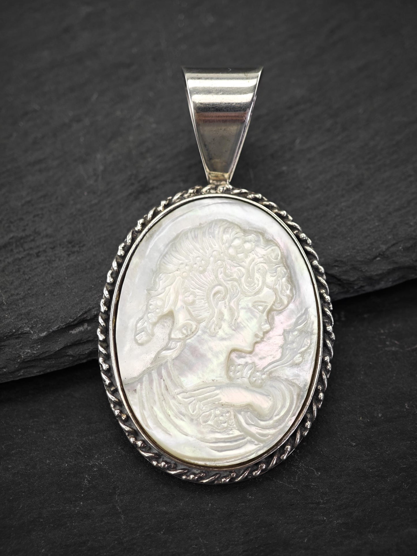 DTR MOP Carved Cameo, Female Sterling Silver P2673