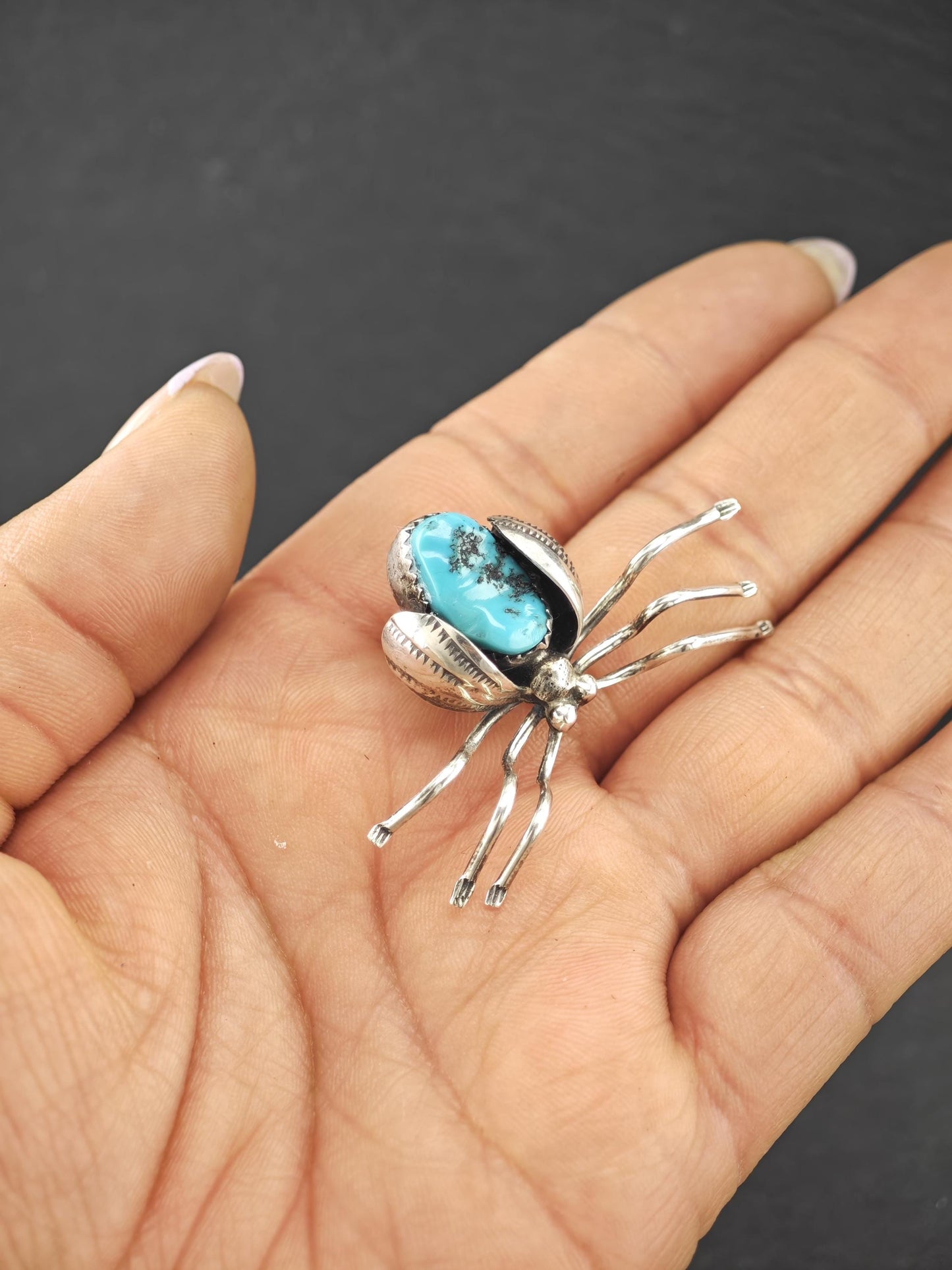 Turquoise Inlay Pin, Native American Sterling Silver B2023