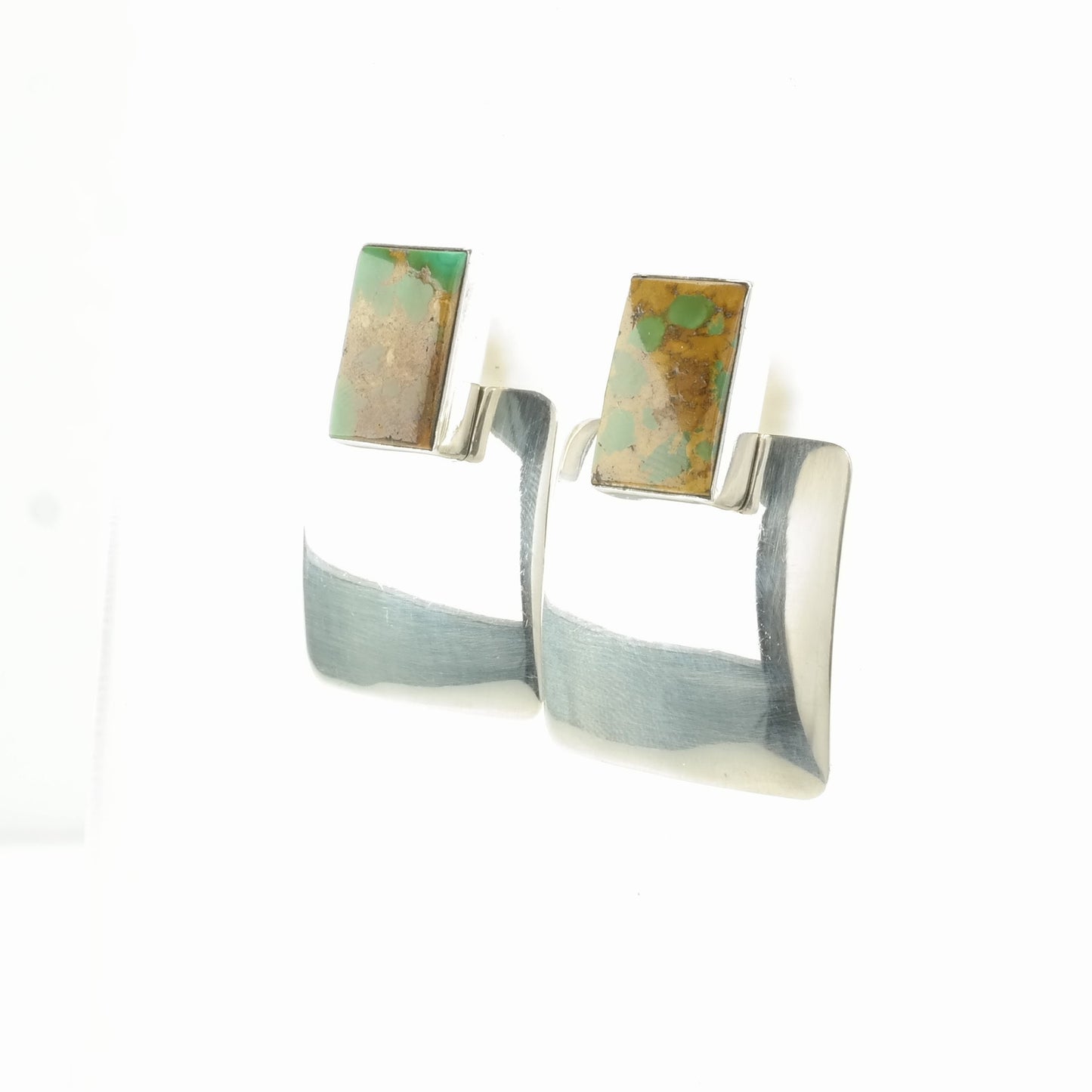 Vintage Sterling Silver Stud Earrings Green Royston, Turquoise Square