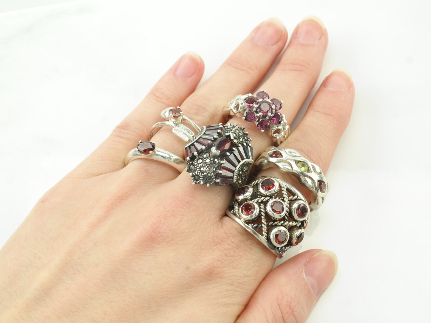 Sterling Silver Red Garnet Rings Size 7 Variety