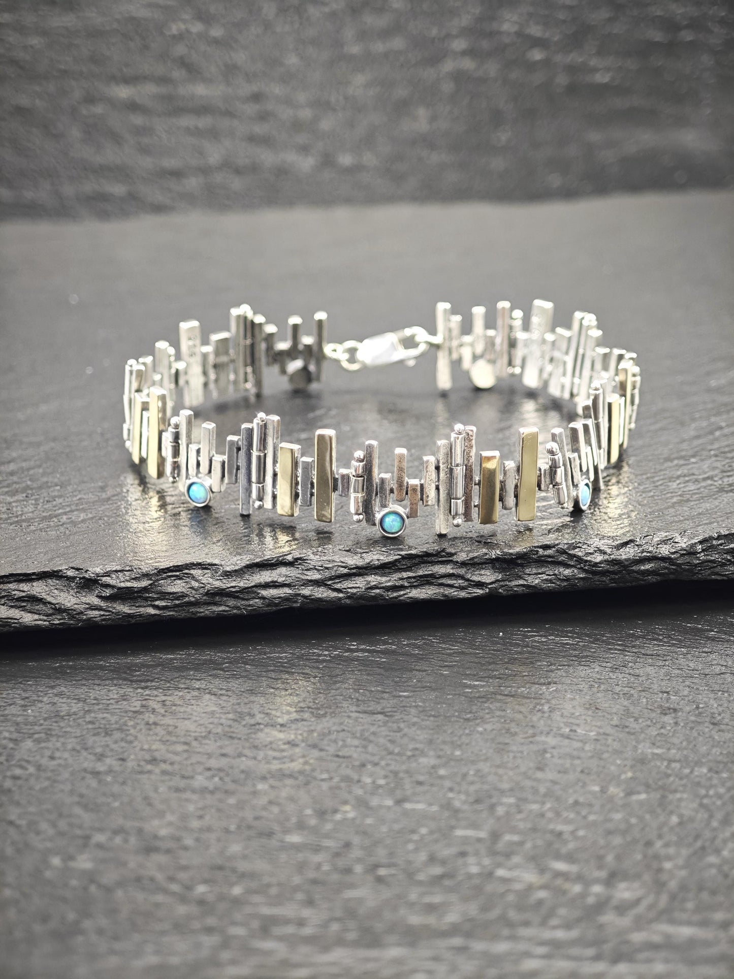 Lab Opal Abstract, Necklace and Bracelet Set Sterling Silver