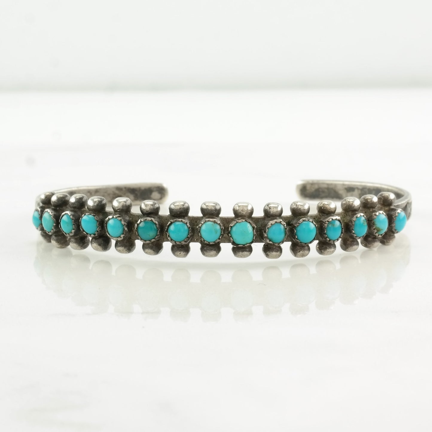 Native American Sterling Silver Cuff Bracelet Blue Turquoise Row