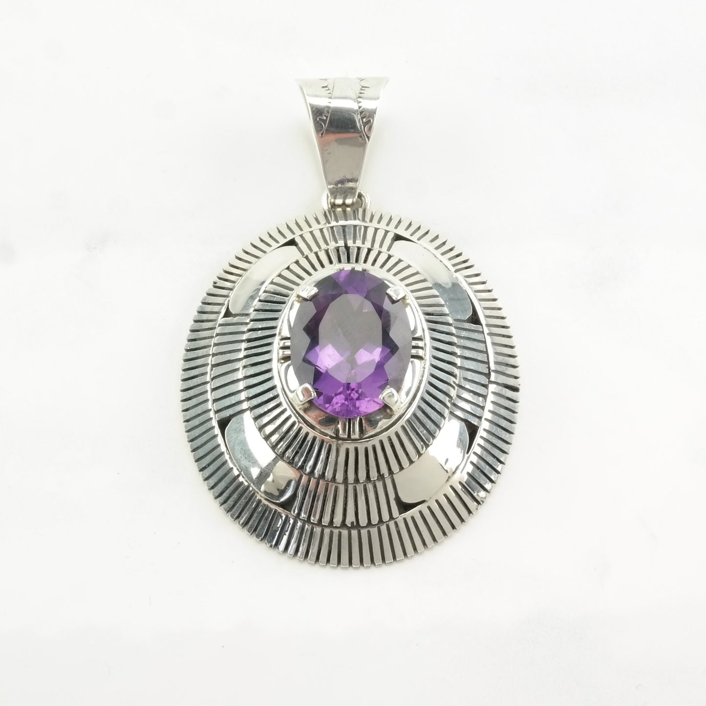 Native American Amethyst Dome Sterling Silver Pendant