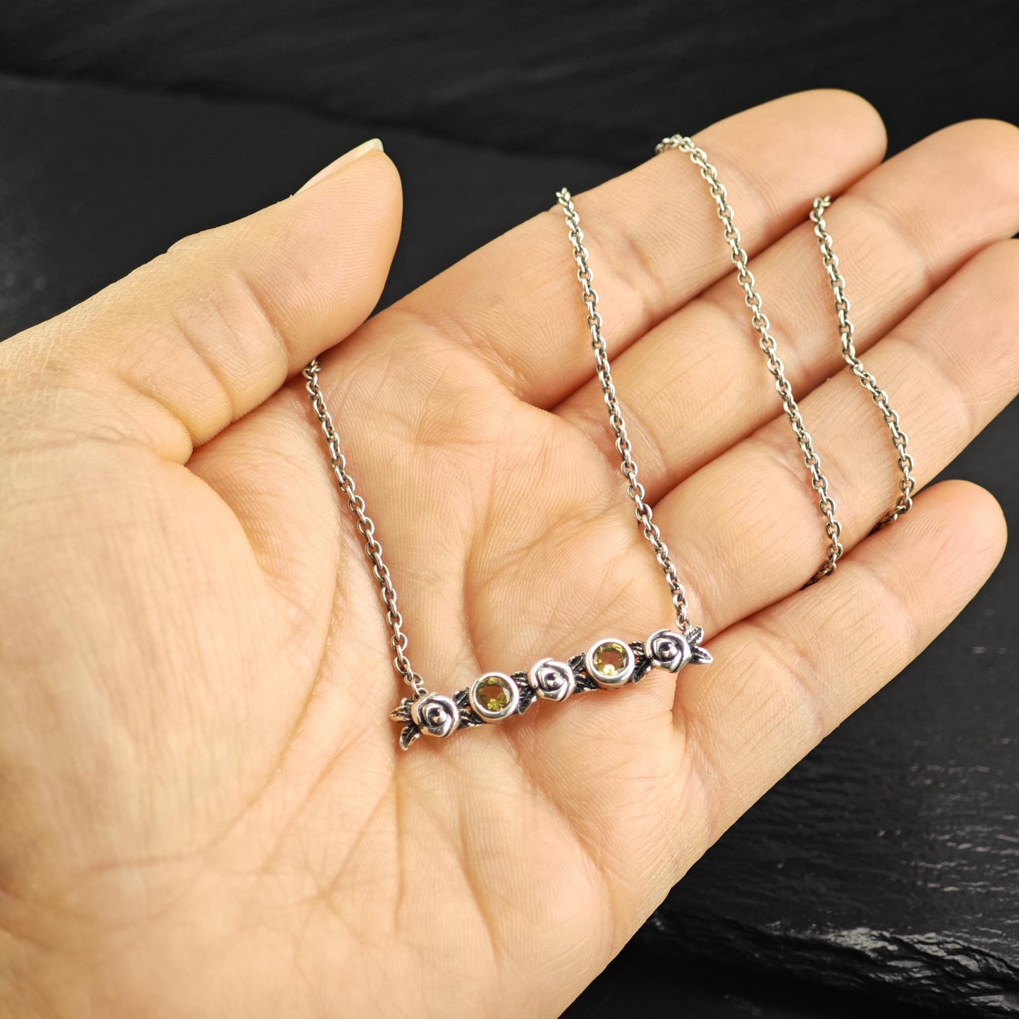 Yellow Citrine Floral Sterling Silver Necklace N2737