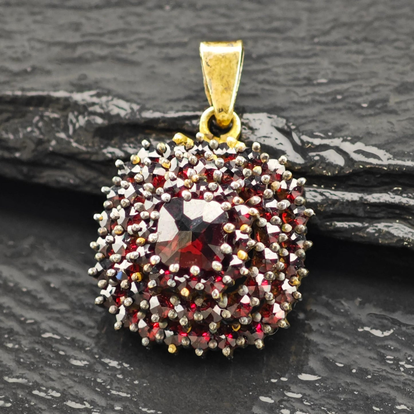 Squared Bohemian Red Garnet Pendant Sterling Silver