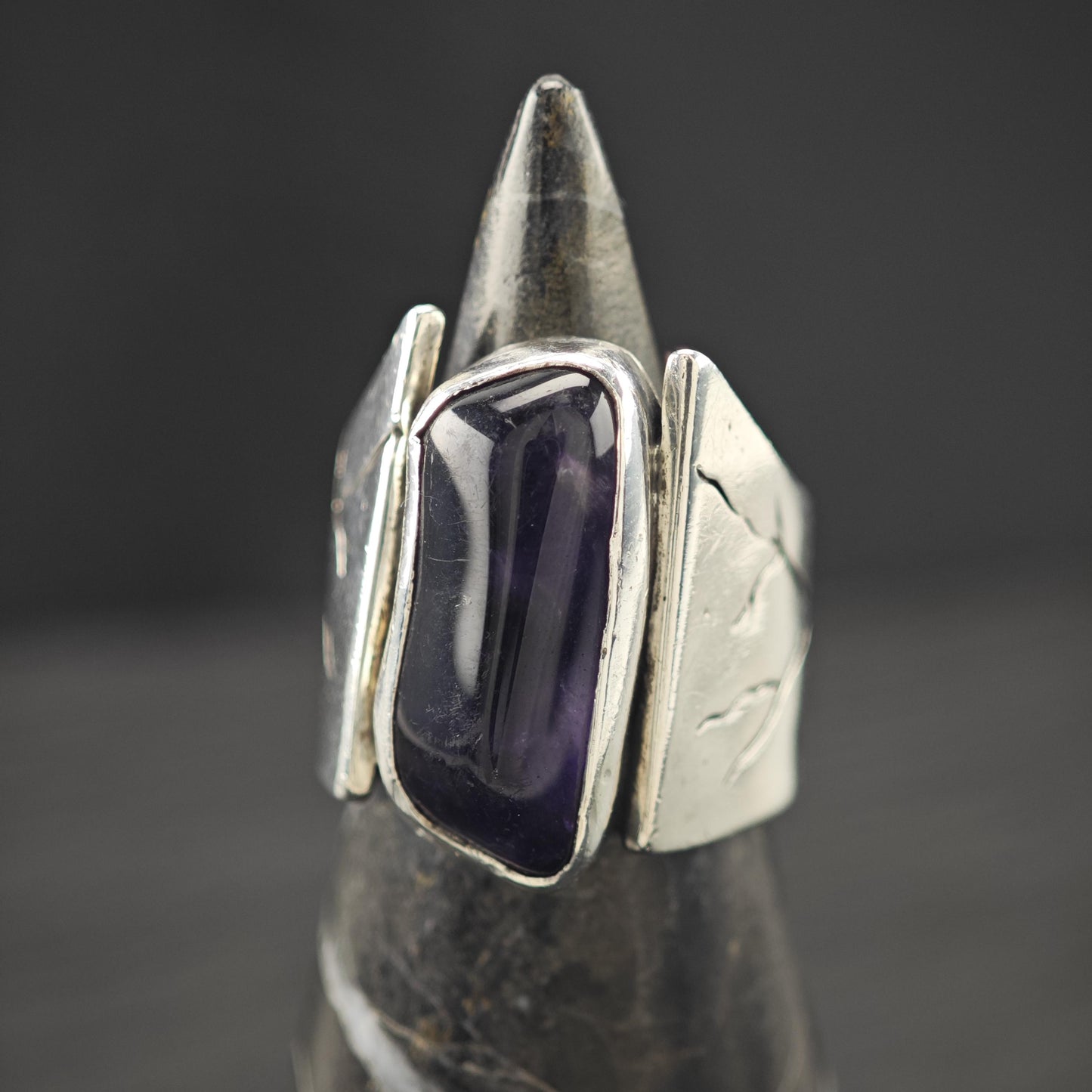 Vintage Sterling Silver Ring, Abstract Amethyst Size 6
