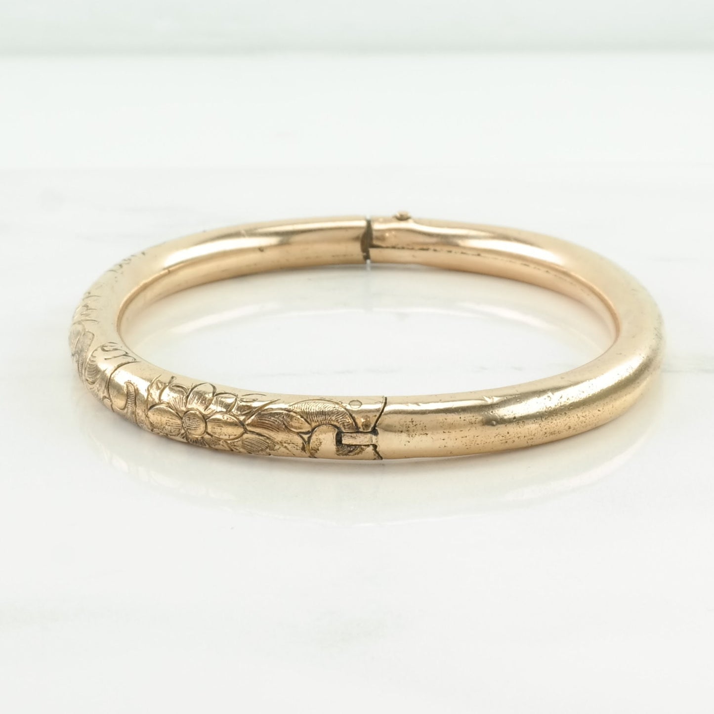 Antique, Victorian Gold Fill Bangle Bracelet Engraved, Flowers