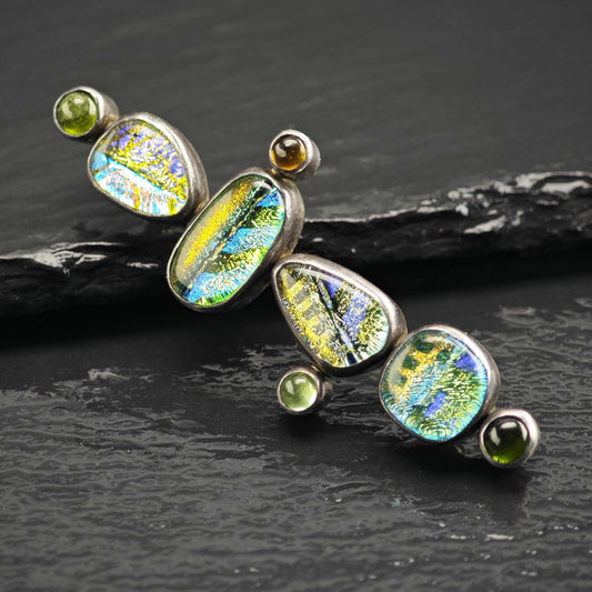 Artisan Dichroic Glass Multicolor Sterling Silver Brooch B2258