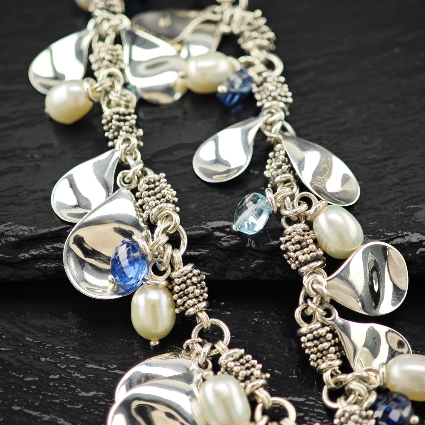 Vintage Michael Dawkins Sterling Silver Pearl Topaz Necklace 20" N2647