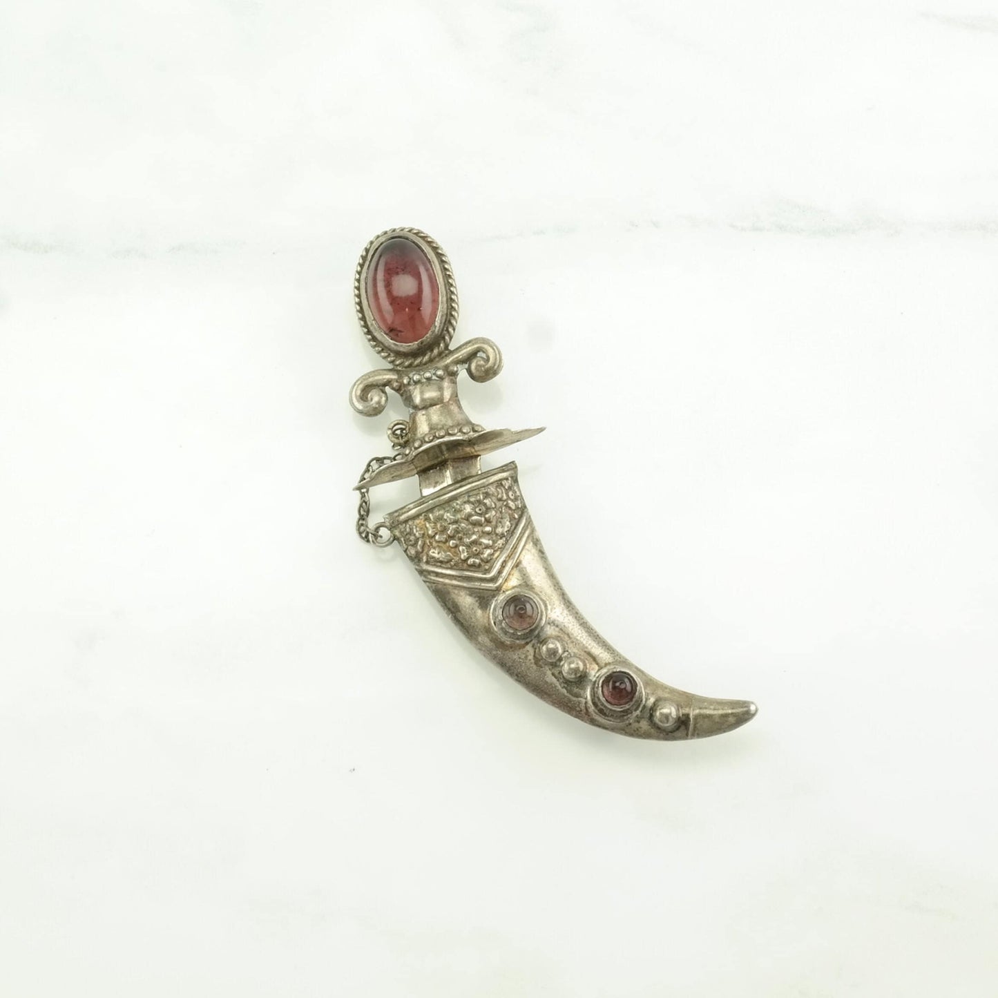 Vintage Sword Pink Silver Brooch Garnet Sterling