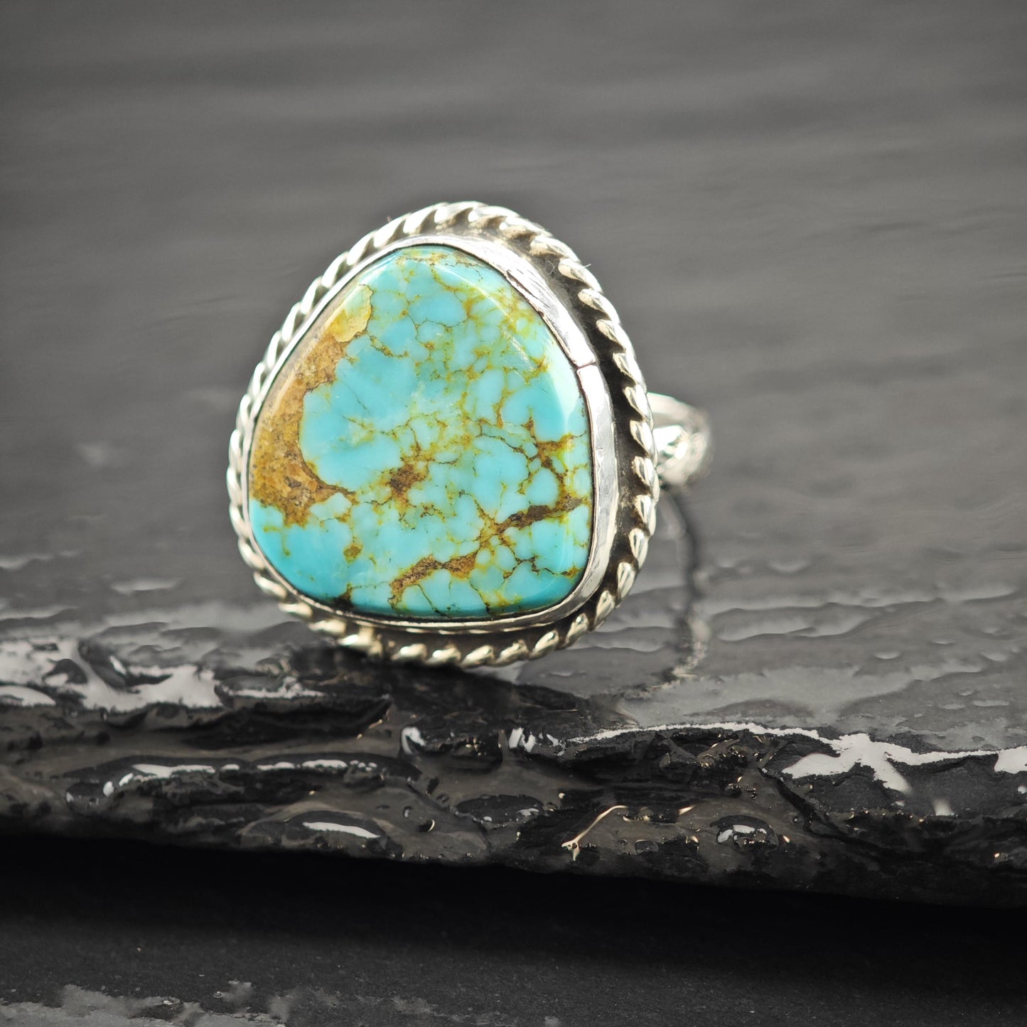 Southwest Spiderweb Turquoise Ring Sterling Silver Size 5 3/4