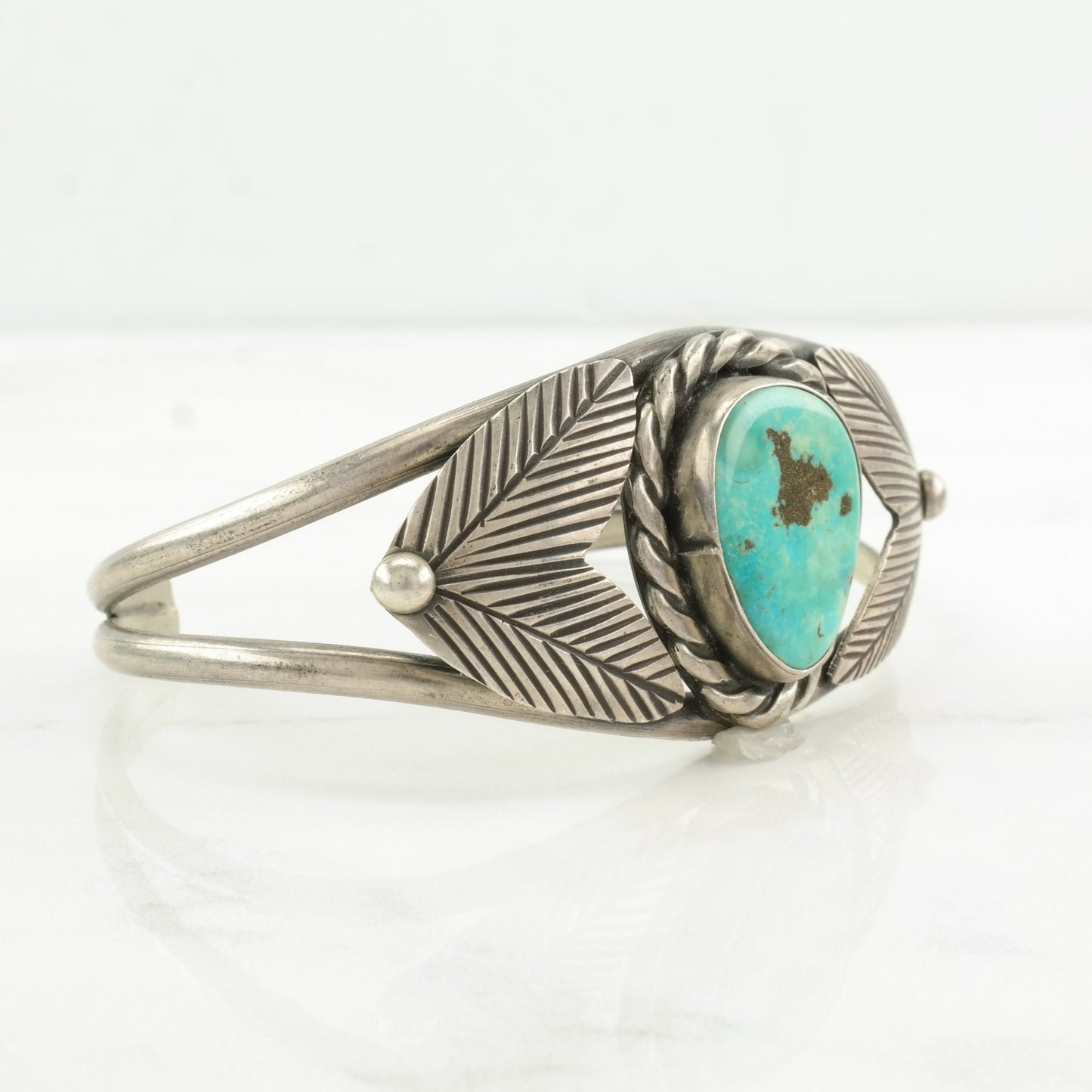 Sterling Silver Cuff Bracelet Blue Turquoise Leaf