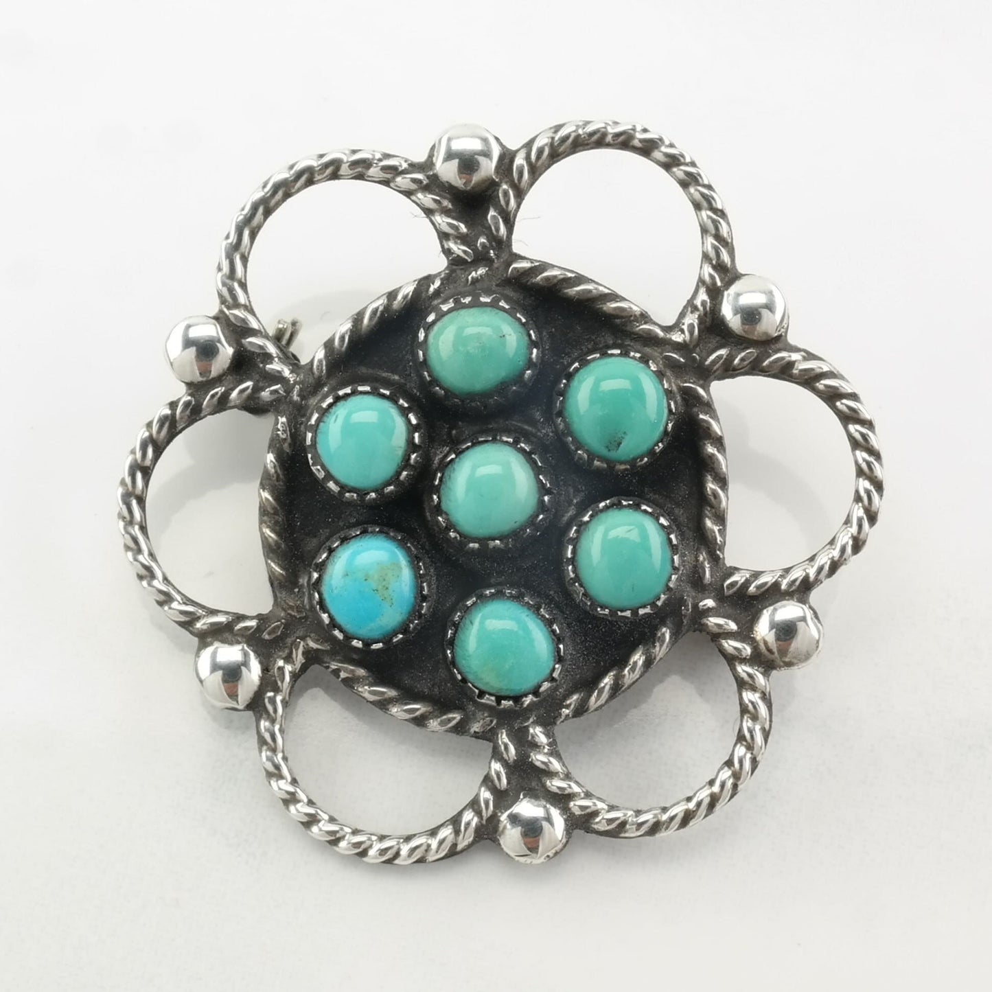 Native American Turquoise Brooch Floral Sterling Silver