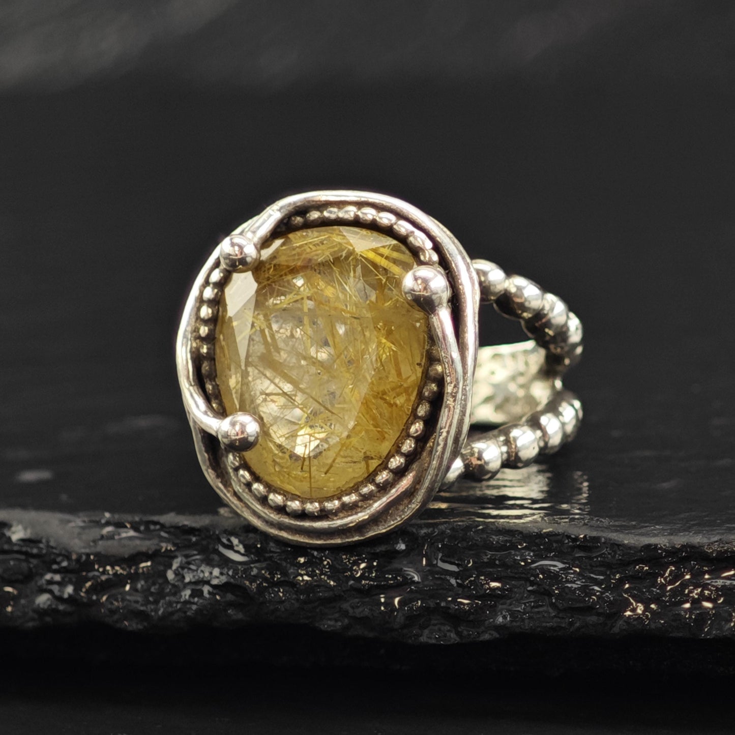 Israel Rutile Quartz Swirl Bezel Sterling Silver Ring Sz 6 R6596