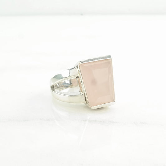 Sterling Silver Ring Rose Quartz Pink Size 8