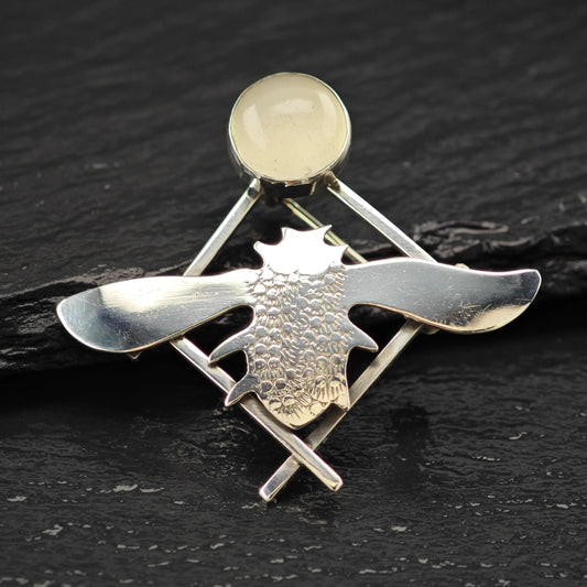 Vintage Studio, Artist Sterling Silver Brooch Insect White Quartz