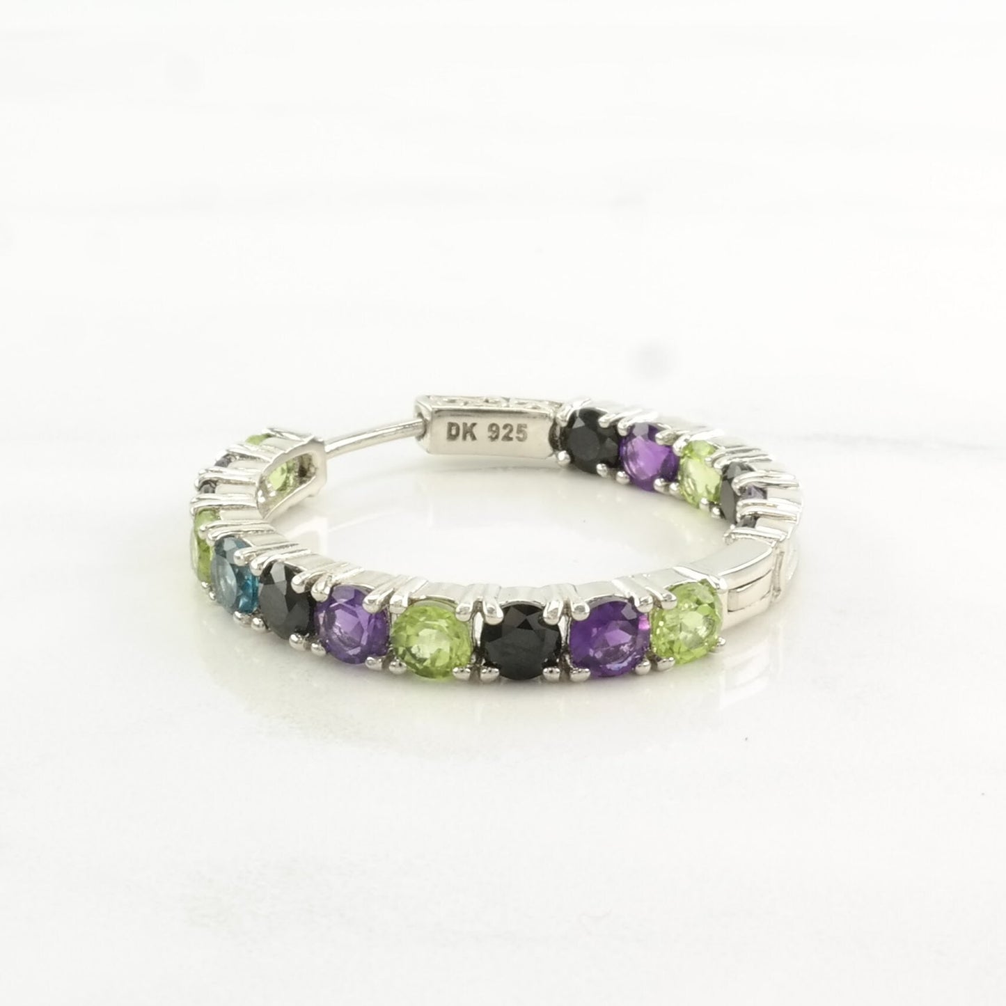 Sterling Silver Amethyst, Onyx, Peridot, Topaz Earrings Hoop