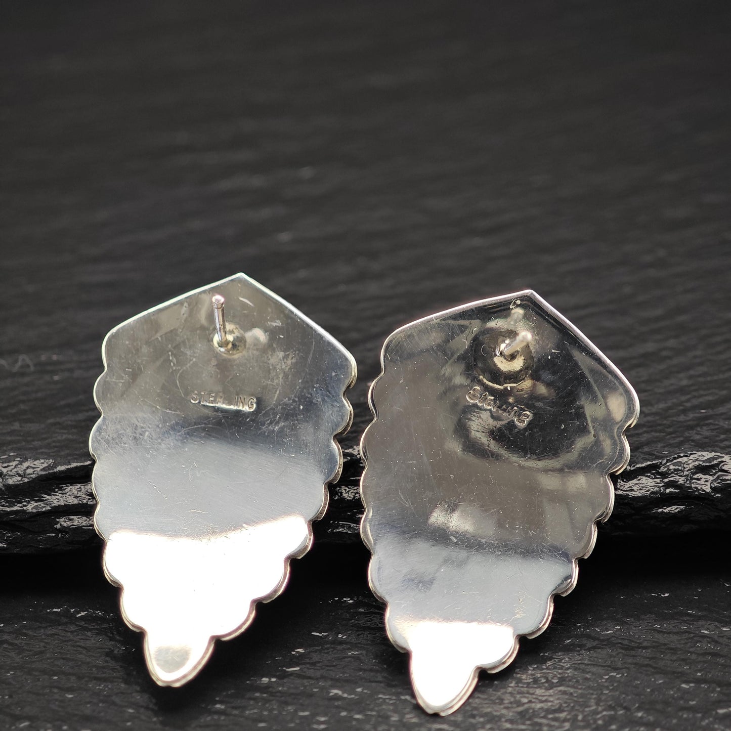 Native American Turquoise, Coral, Sugilite Wings Stud Earrings Sterling Silver