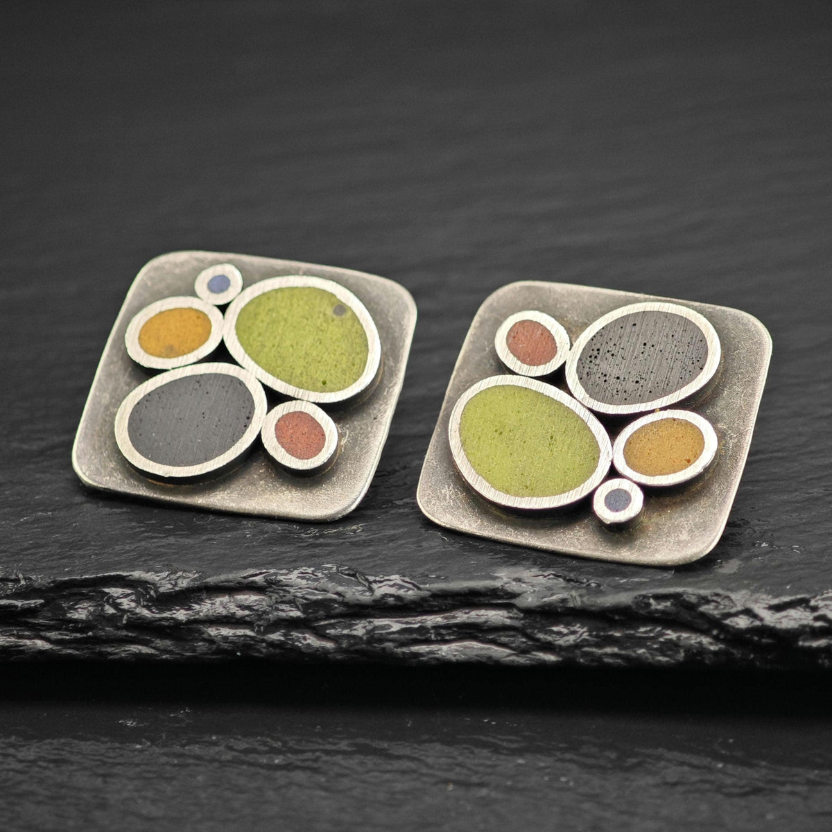 Multicolor Artist Resin Inlay Stud Sterling Silver Earrings ER3229